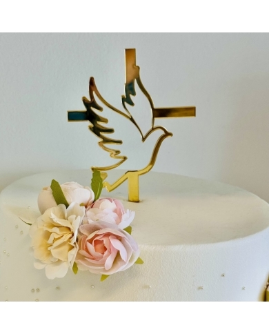 Cake Topper 'Croix et colombe' - doré