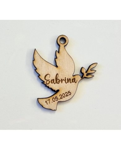 Pendentif en bois 'Colombe' personnalisé