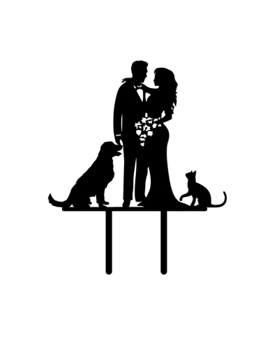 Cake Topper 'Couple de mariés avec grand chien et chat'