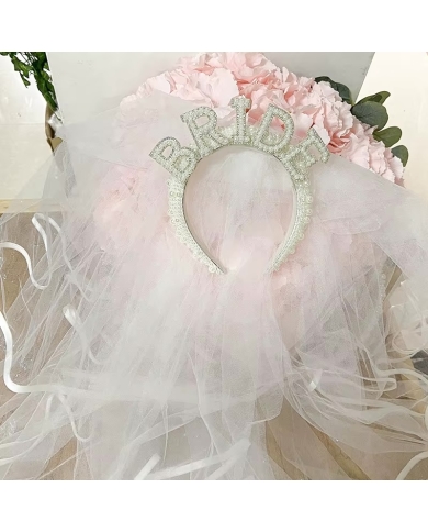 Haarreif 'Bride' mit Schleier & Perlen