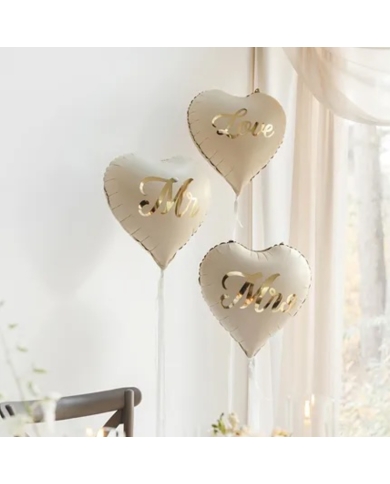 Ballons en aluminium en forme de cœur 'Mr & Mrs'
