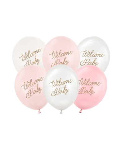 Ballons 'Welcome Baby' blanc/rose