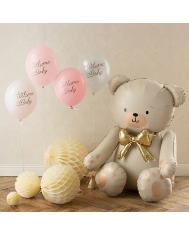 Ballons 'Welcome Baby' blanc/rose