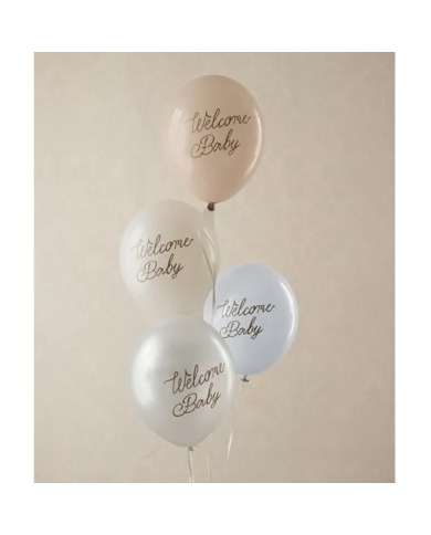 Ballons 'Welcome Baby' blanc/bleu
