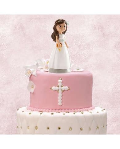 Figurine de gâteau de communion 'Jeune fille avec Bible'