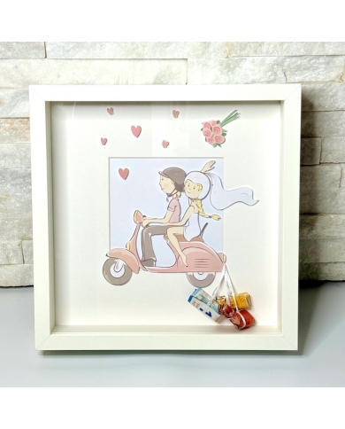 3D Bilderrahmen 'Brautpaar auf der Vespa'