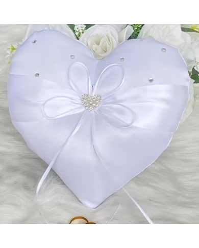 Coussin pour alliances 'Cœur' - Blanc