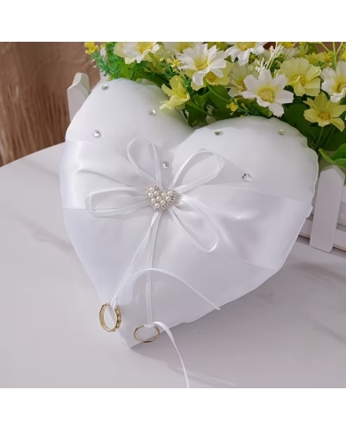 Coussin pour alliances 'Cœur' - Blanc