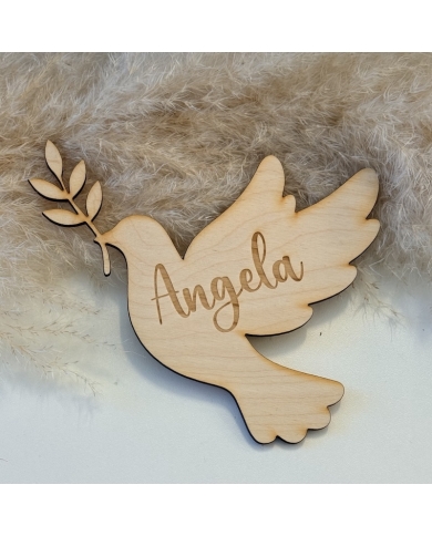 Tischkarte 'Taube' personalisiert - Holz