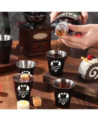 Lot de verres à shot en acier inoxydable 'Groom's Crew'