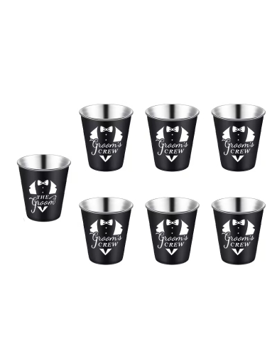 Lot de verres à shot en acier inoxydable 'Groom's Crew'