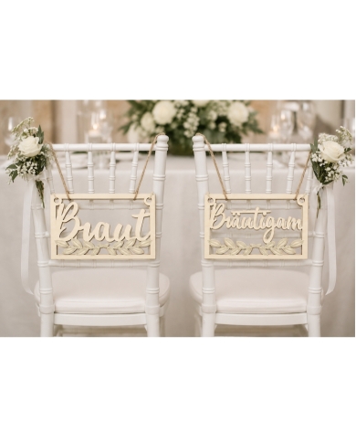 Décoration de chaise bois 'Braut & Bräutigam' - The-Weddingshop
