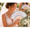 Éventails de mariage avec petits sachets en organza 'Mr & Mrs' - The-Weddingshop