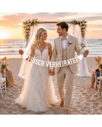 Deko - Girlande 'Frisch verheiratet' - the-weddingshop.ch
