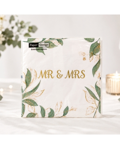 Serviettes 'Mr & Mrs avec des feuilles' - The Weddingshop
