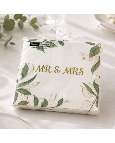 Serviettes 'Mr & Mrs avec des feuilles' - The Weddingshop