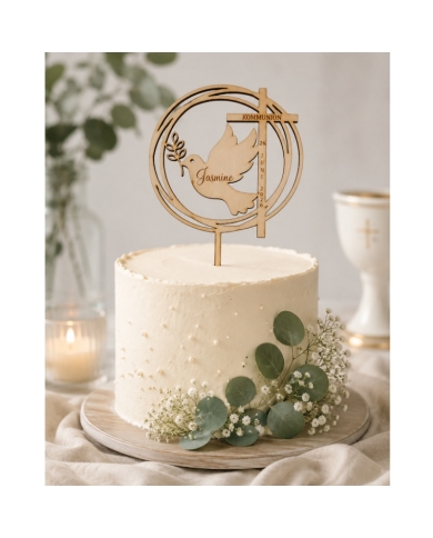 Cake Topper 'Colombe avec une branche ' personnalisé - bois