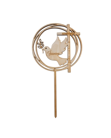 Cake Topper 'Colombe avec une branche ' personnalisé - bois