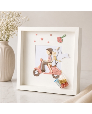 3D Cadre photo 'Mariés sur une Vespa'
