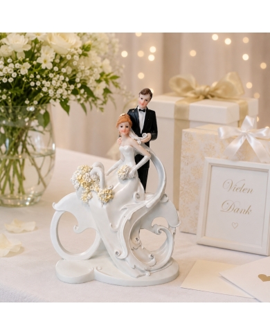 Grosse Tortenfigur 'Brautpaar auf dem Fahrrad' - The-Weddingshop