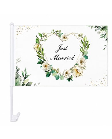 Drapeau voiture 'Just Married' - Fleurs