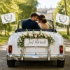Drapeau voiture 'Just Married' - Fleurs