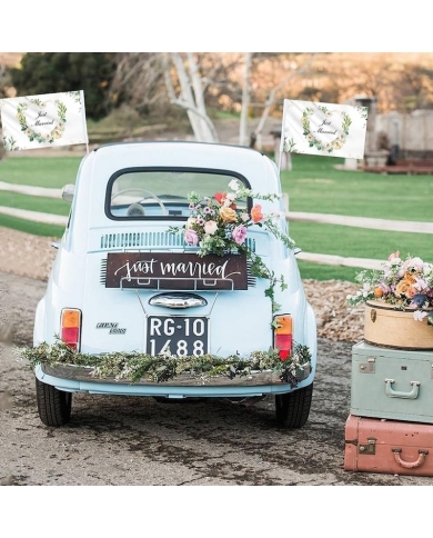 Drapeau voiture 'Just Married' - Fleurs