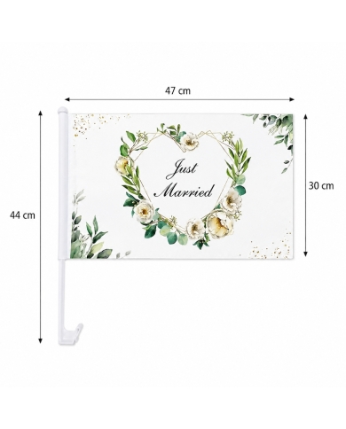 Drapeau voiture 'Just Married' - Fleurs