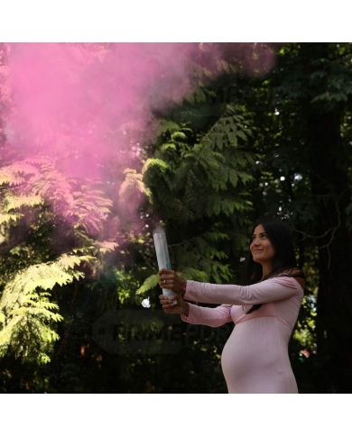 Canon à confettis avec poudre fumigène - Rose