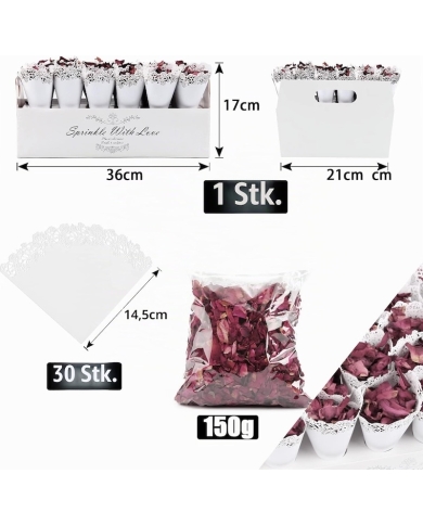 Rosenblätter Konfetti Set - 30 Tüten & Halter