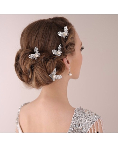 Haarnadeln 'Schmetterling mit Perle' (6 Stück)