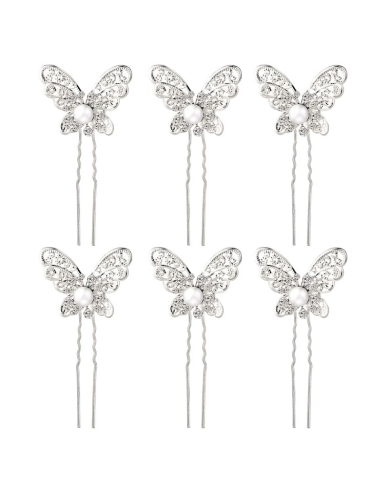 6 Épingles à cheveux 'Papillon avec perle'