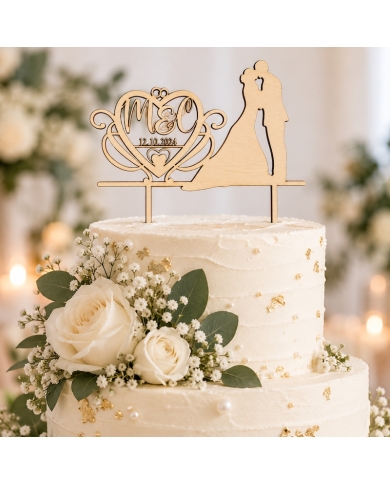 Cake Topper 'Les mariés au cœur entrelacé' personnalisé