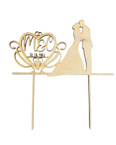 Cake Topper 'Brautpaar mit verschlungenem Herz' personalisiert