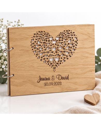 Livre d'or personnalisé bois 'Coeurs'