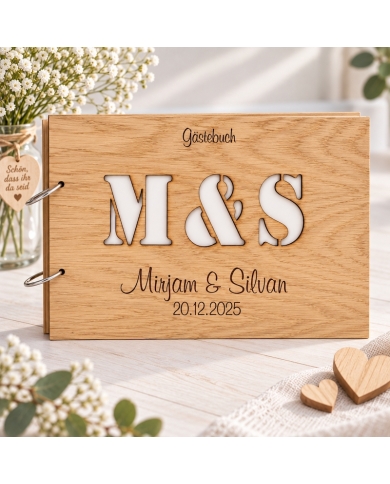 Gästebuch personalisiert Holz 'Initialen'