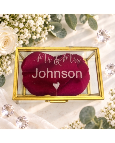 Boîte à alliances en verre personnalisée 'Mr & Mrs'