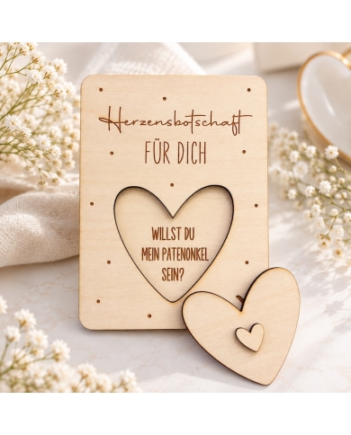 Carte en bois avec cœur - Message personnalisé