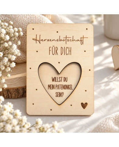 Carte en bois avec cœur - Message personnalisé