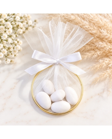Cadeau d'invité avec tulle et nœud - blanc