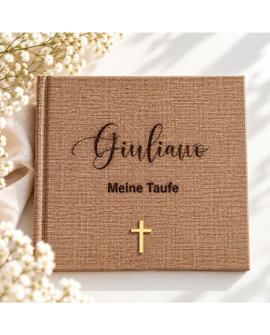 Livre d'or 'Croix' en jute personnalisé