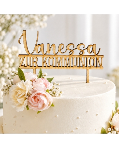 Cake Topper 'Zur Kommunion' personalisiert - Holz