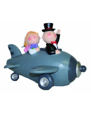 Tirelire mariage Couple de maries en avion gris