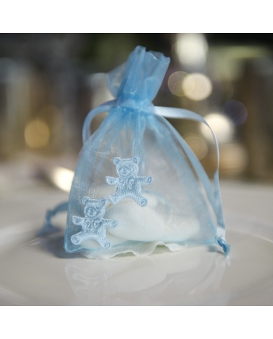 Organzasäckchen mit Bärchen - Hellblau