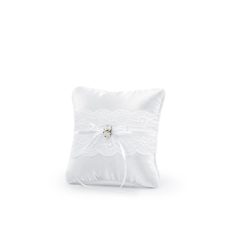 Coussin d'alliance Dentelle et petites blanches roses