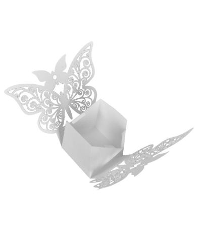 10 boîtes à dragées 'Papillon' - blanche