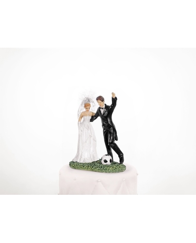Figurine mariage mariés avec un ballon de foot