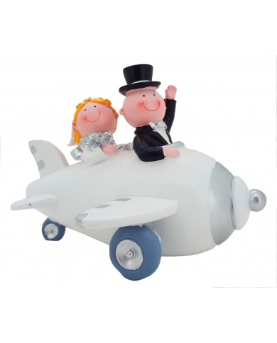 Tirelire mariage Couple de maries en avion blanc