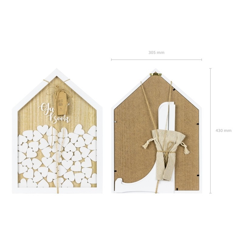 Rahmen Gästebuch Haus mit Holzherzen