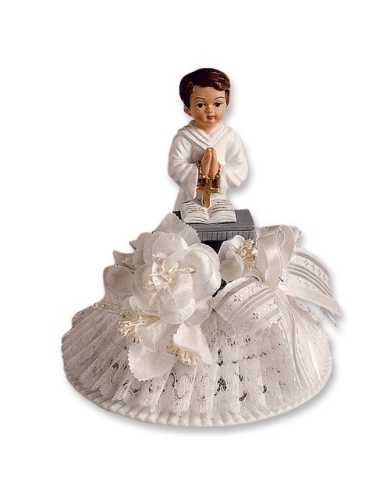 Figurines pour gâteau communion Garçon à genoux devant la bible
